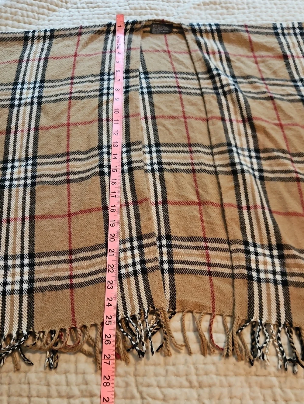 Heritage Plaid Fringe Ruana Shawl Tan Black Red White One Size